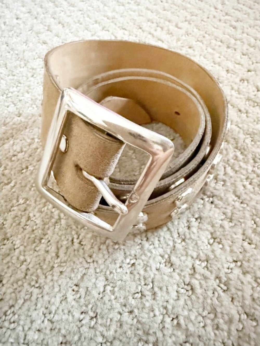 Calleen Cordero 1.5" Tan Suede Silver Stud Belt 32/S